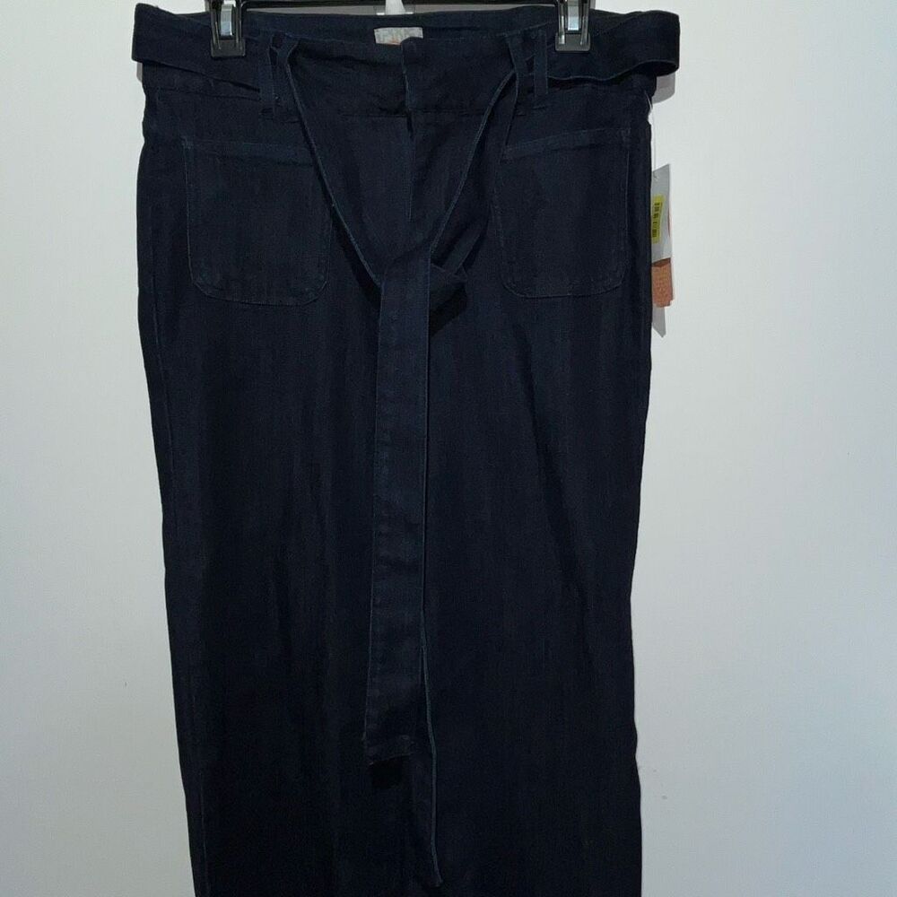 GB Gianni Bini Women's Dark Blue Belted High Waist Wide Leg Denim Jeans Sz 7 NWT
